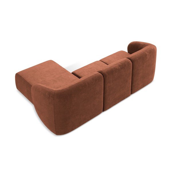 Terakotos spalvos kampinė sofa iš šenilinio audinio (su dešiniuoju kampu/su gultu) Lani – Makamii-image-3