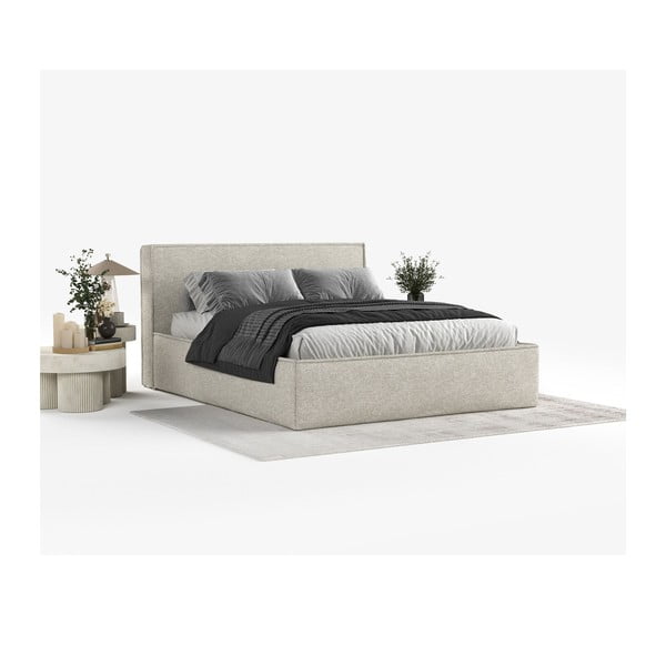 Šviesiai pilkos spalvos dvigulė lova audiniu dengta su sandėliavimo vieta su lovos grotelėmis 200x200 cm Lounge L – Maison de Rêve-image-1