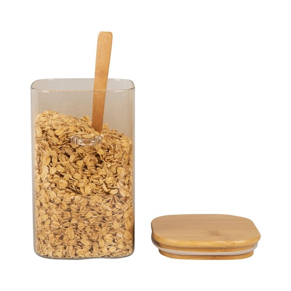 Rudos spalvos stiklinis indas su mediniu dangteliu ir šaukštu PT LIVING Canister, aukštis 16 cm-image-2