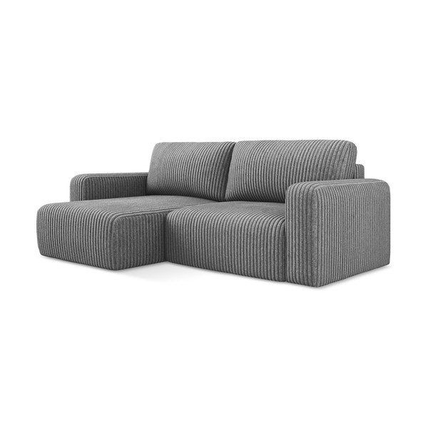 Pilkos spalvos sulankstoma/su sandėliavimo vieta kampinė sofa iš kordinio velveto (su kairiuoju kampu/su gultu) Kona – Makamii-image-2