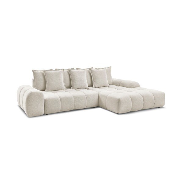 Baltos spalvos iš šenilinio audinio sulankstoma/su sandėliavimo vieta kampinė sofa (su dešiniuoju kampu/su gultu) Everest – Bobochic Paris-image-3