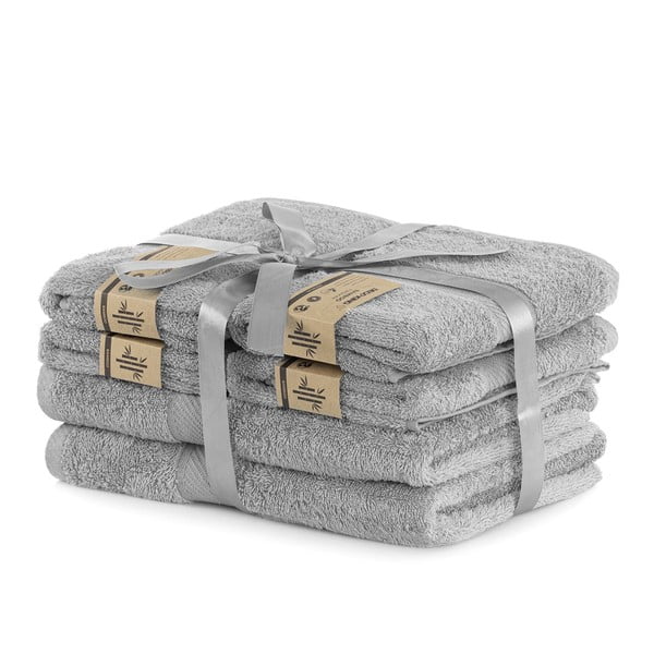 Pilkos spalvos iš frote audinio iš bambuko mišinio vonios rankšluosčių rinkiniai 6 vnt. Bamby – DecoKing-image-1