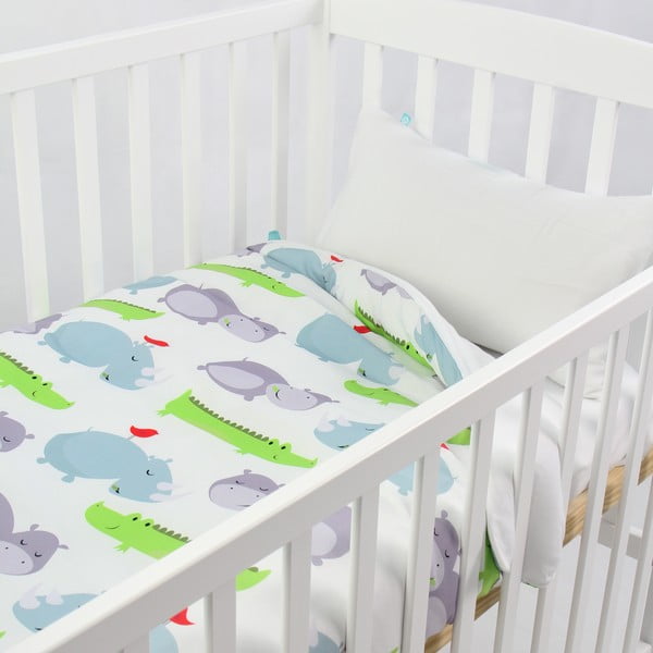 Kūdikių medvilninis antklodės užvalkalas ir pagalvė su begemotu, 100 x 120 cm-image-1