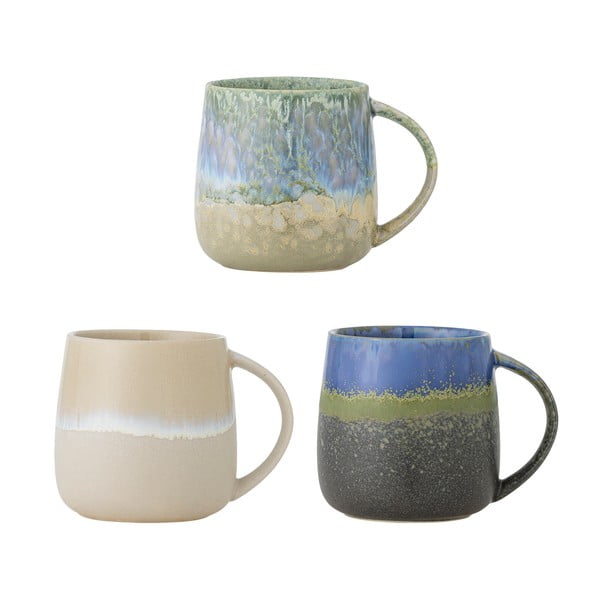 Mėlynos spalvos/smėlio spalvos iš akmens masės puodeliai 3 vnt. 460 ml Cloe – Bloomingville