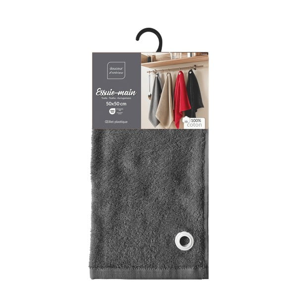 Antracito spalvos iš frote audinio iš medvilnės rankšluostis 50x50 cm Cuistot – douceur d'intérieur-image-3