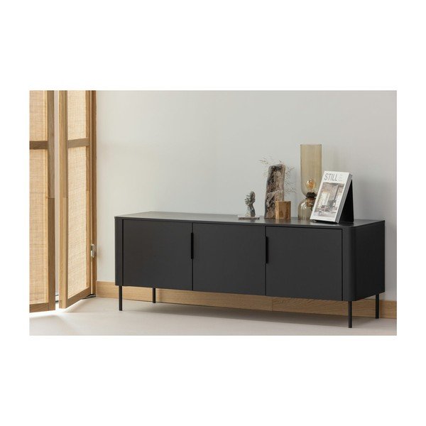 Matinės juodos spalvos TV spintelė iš pušies masyvo 154x56x44 cm Gunnar – WOOOD-image-1