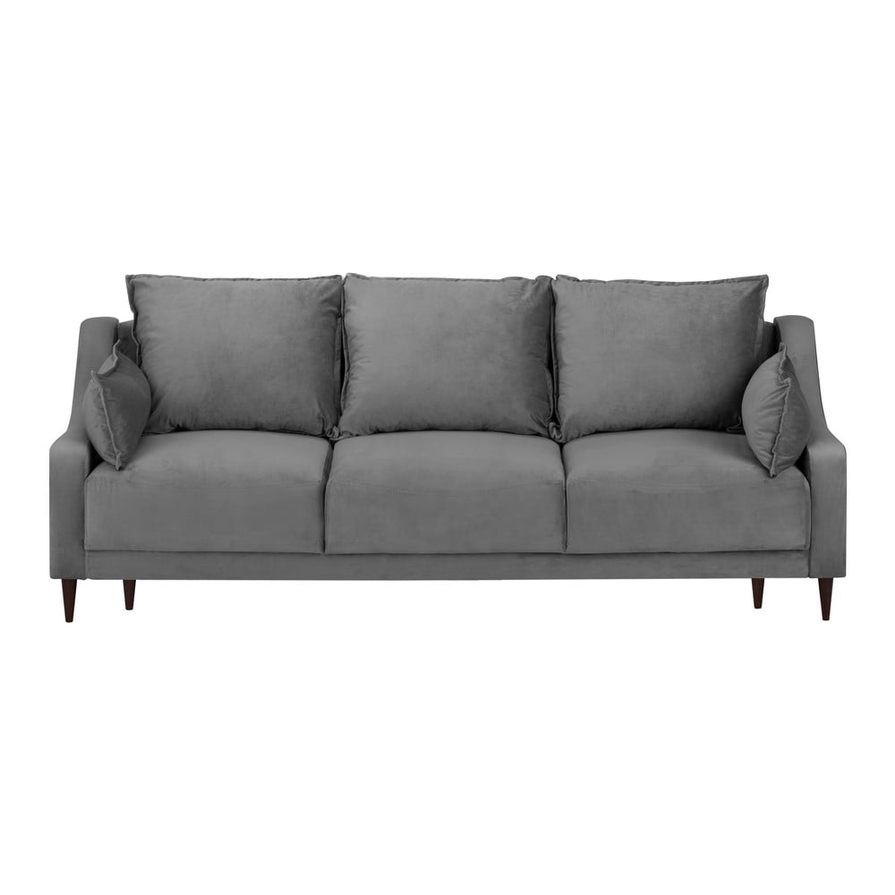 Pilka aksominė sofa-lova su patalynės dėže Mazzini Sofas Freesia, 215 cm