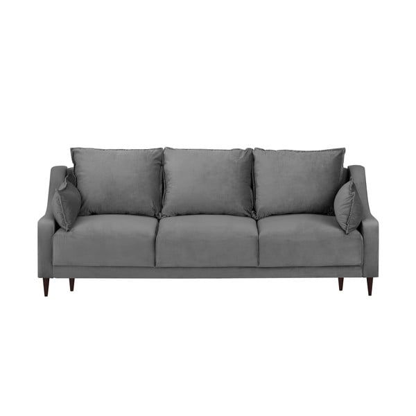 Pilka aksominė sofa-lova su patalynės dėže Mazzini Sofas Freesia, 215 cm