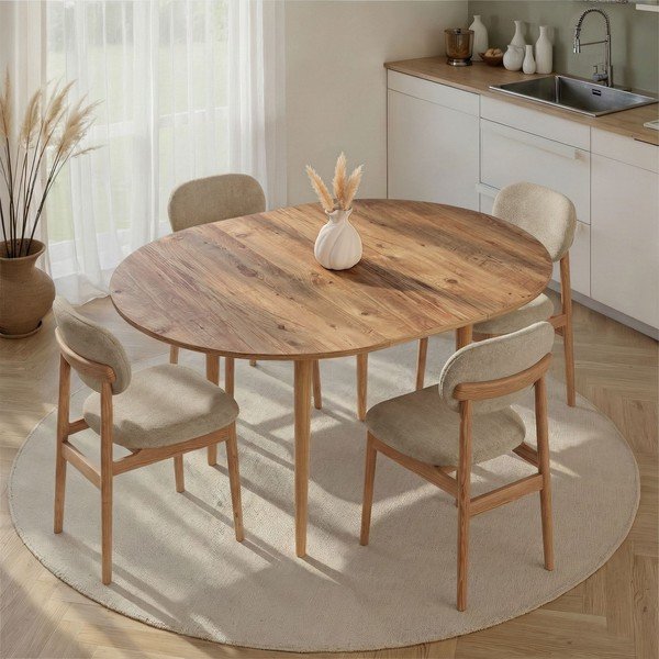 Apvalios formos prailginamas valgomojo stalas su papildomu stalviršiu iš pušies ø 100 cm Viona – Kalune Design-image-2