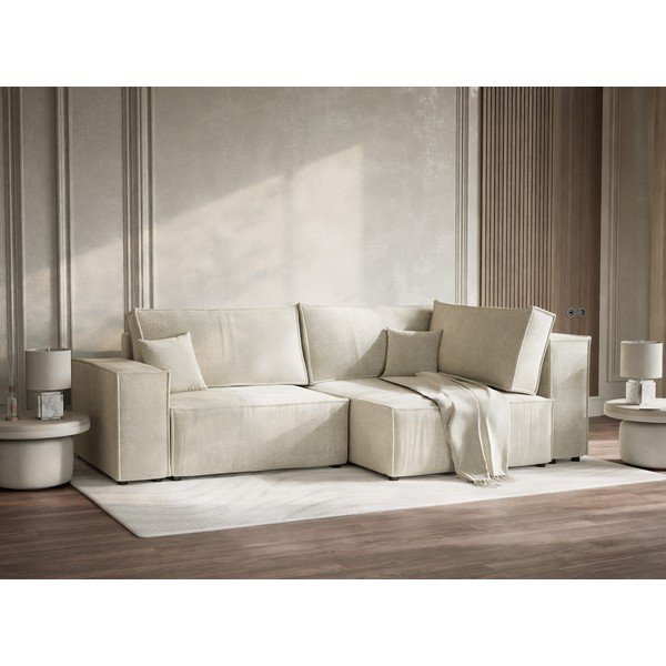 Kreminės spalvos sulankstoma/su sandėliavimo vieta kampinė sofa iš šenilinio audinio (su dešiniuoju kampu/„L“ formos) Tonga – Maison de Rêve-image-4