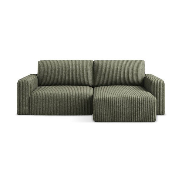Žalios spalvos sulankstoma/su sandėliavimo vieta kampinė sofa iš kordinio velveto (su dešiniuoju kampu/su gultu) Kona – Makamii