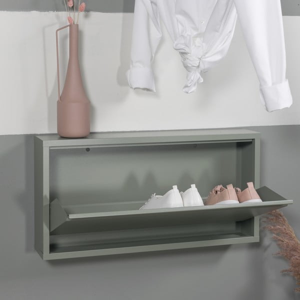 Pilkai žalios spalvos iš metalo atlenkiama spintelė batams 75x37,5x12,5 cm Billy – Spinder Design-image-1