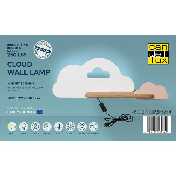 Baltos ir rožinės spalvos vaikiškas šviestuvas Cloud - Candellux Lighting-image-3