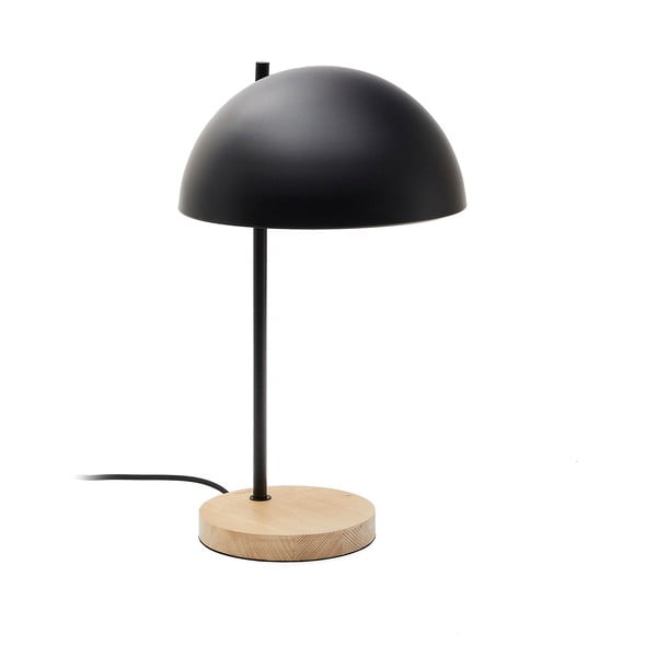 Juodos spalvos/natūralios spalvos stalinis šviestuvas (aukštis 48,5 cm) su metaliniu gaubtu Catlar – Kave Home