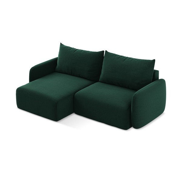Tamsiai žalios spalvos sulankstoma/su sandėliavimo vieta kampinė sofa iš velveto (su kairiuoju kampu/su gultu) Kalena – Makamii-image-3