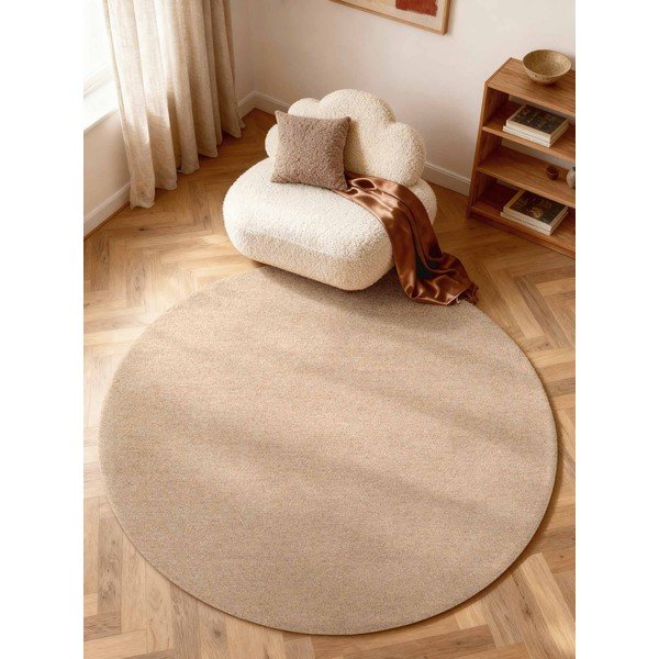 Rankų darbo natūralios spalvos iš vilnos apvalios formos kilimas ø 160 cm Puristic Knots – Elle Decoration-image-1