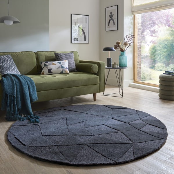 Rankų darbo antracito spalvos iš vilnos apvalios formos kilimas ø 160 cm Shard Charcoal – Flair Rugs-image-1