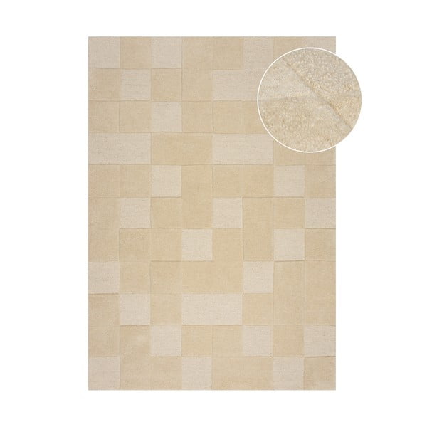 Smėlio spalvos vilnonis kilimas 170x120 cm Checkerboard - Flair Rugs