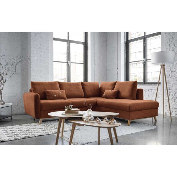 Oranžinės spalvos sofa-lova Miuform Scandic Lagom L, dešinysis kampas-image-3