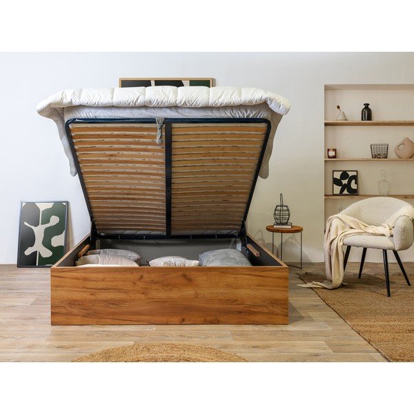 Dvigulė lova pilkos spalvos/natūralios spalvos su sandėliavimo vieta su lovos grotelėmis 140x190 cm Cara – Bobochic Paris-image-4