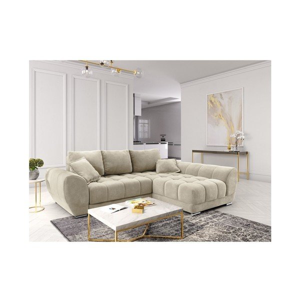 Smėlio spalvos sofa-lova su aksomo apmušalais Windsor & Co Sofas Nuage, dešinysis kampas-image-1