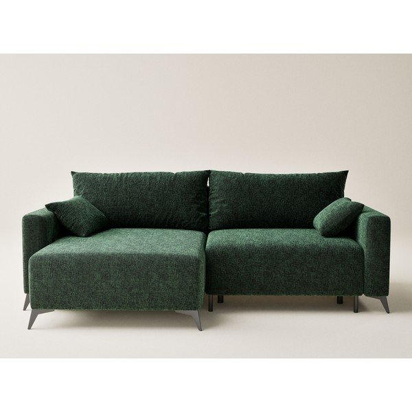 Tamsiai žalios spalvos sulankstoma/su sandėliavimo vieta kampinė sofa iš šenilinio audinio (su kairiuoju kampu/su gultu) Leon – Maison de Rêve-image-2