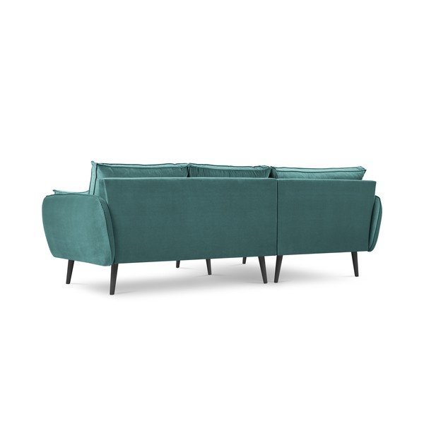 Smaragdo spalvos aksominė kampinė sofa su juodomis kojomis Kooko Home Lento, kampas kairėje-image-3
