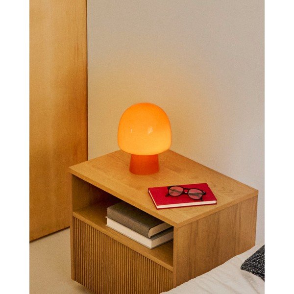 Oranžinės spalvos stalinis šviestuvas (aukštis 20 cm) su stiklo gaubtu Reig – Kave Home-image-1