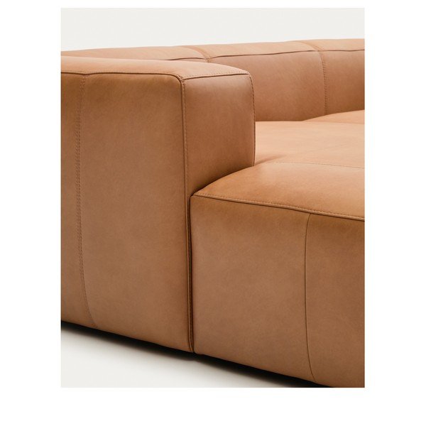 Rudos spalvos kampinė sofa iš odos (su kairiuoju kampu/su gultu) Blok – Kave Home-image-4