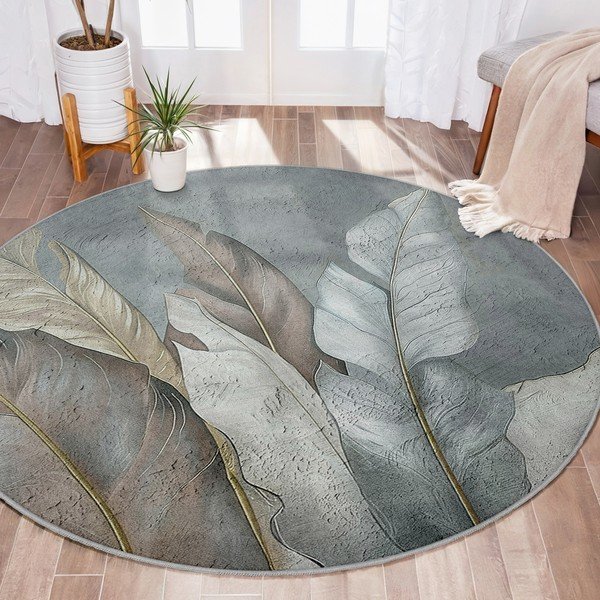 Skalbiamas apvalios formos kilimas žalios spalvos/pilkos spalvos ø 100 cm Dusty Leaves – Mila Home-image-4