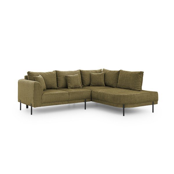 Žalios spalvos kampinė sofa iš šenilinio audinio (su dešiniuoju kampu/„L“ formos) Mauris  – Ropez-image-2