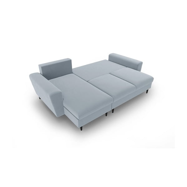 Šviesiai mėlynos spalvos iš velveto sulankstoma/su sandėliavimo vieta kampinė sofa Kyoto – Cosmopolitan Design-image-2