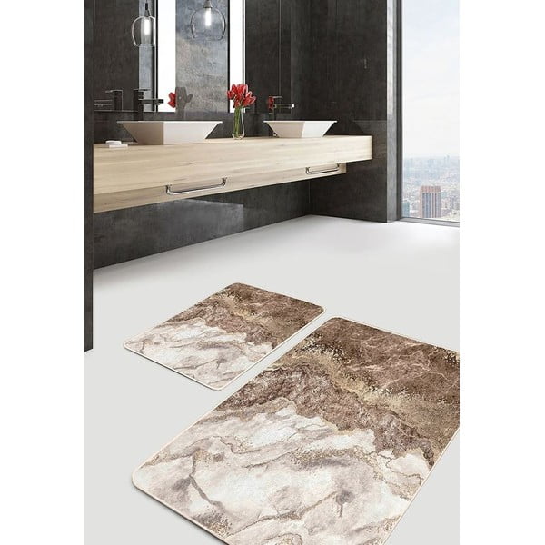 Vonios kilimėliai rudos spalvos 2 vnt. 60x100 cm – Mila Home-image-2