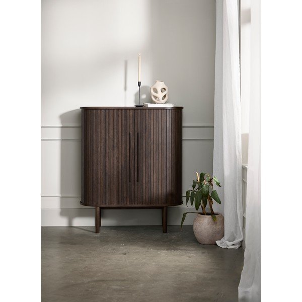 Tamsios natūralios spalvos spintelė iš ąžuolo su stumdomomis durimis 100x118x40 cm Meta – Unique Furniture-image-1