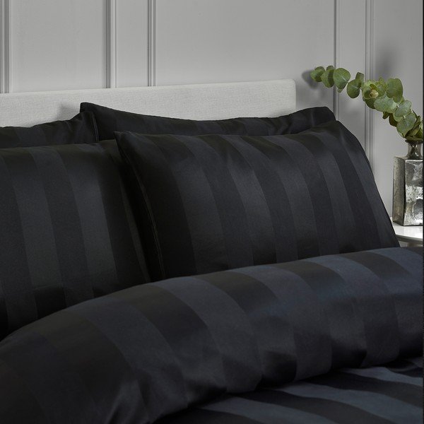Juodos spalvos iš satino viengulė patalynė 135x200 cm So Soft Satin Stripe – Catherine Lansfield-image-2