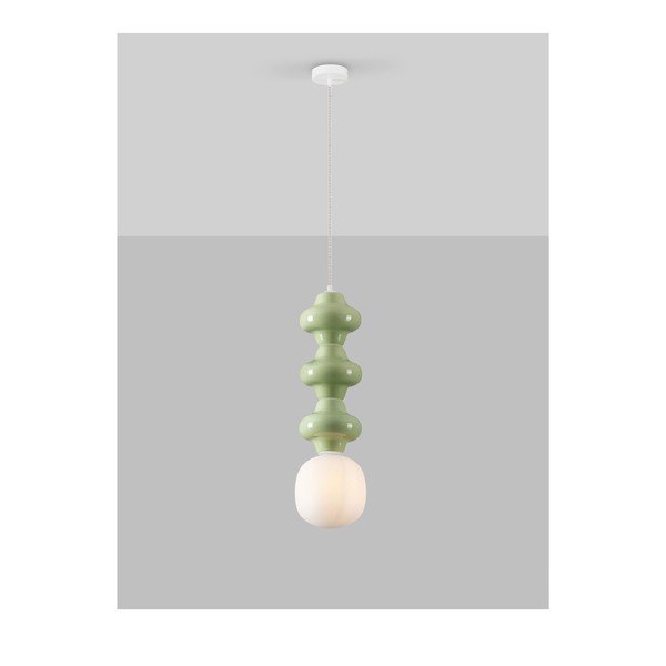 Baltos spalvos/šviesiai žalios spalvos iš keramikos kabantis šviestuvas ø 18 cm su stiklo gaubtu Clio – Nova Luce-image-4