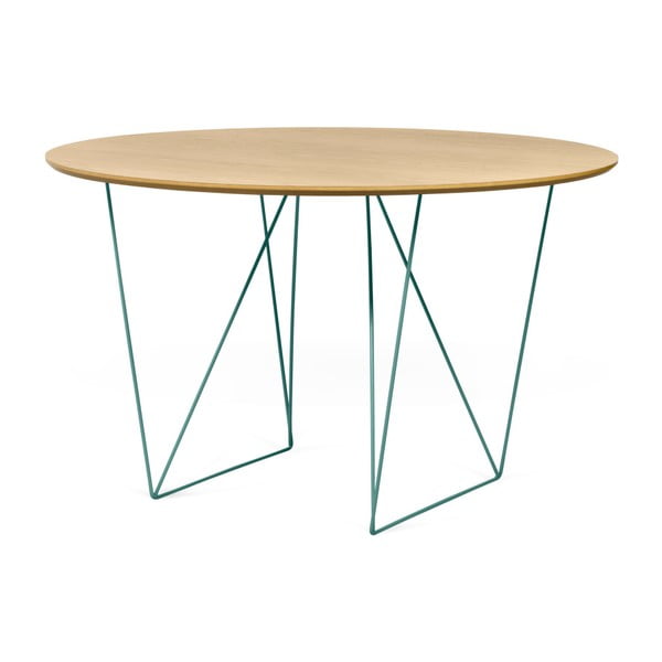 Ąžuolinis valgomojo stalas su žaliu pagrindu "Symbiosis Row", ⌀ 120 cm