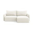 Kreminės spalvos sulankstoma/su sandėliavimo vieta kampinė sofa iš velveto (su dešiniuoju kampu/su gultu) Kalena – Makamii