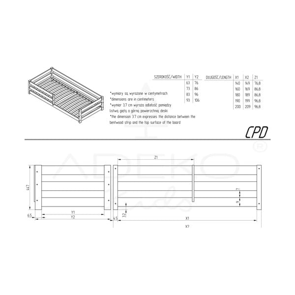 Vaikiška lova iš pušies masyvo natūralios spalvos 90x200 cm Mila CPD – Adeko-image-3