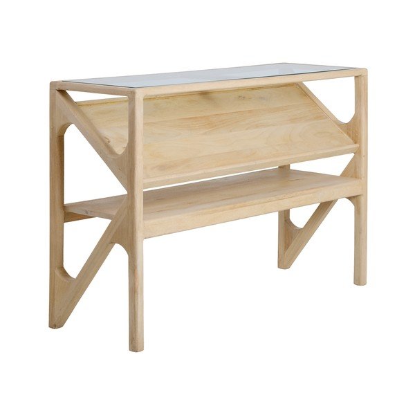 Šviesios natūralios spalvos konsolinis staliukas su stikliniu stalviršiu 41x119 cm Yuki – Light & Living