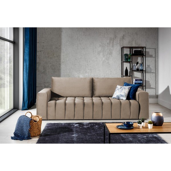 Šviesiai rudos spalvos iš velveto sulankstoma/su sandėliavimo vieta sofa 247 cm Lazaro – ELTAP-image-1