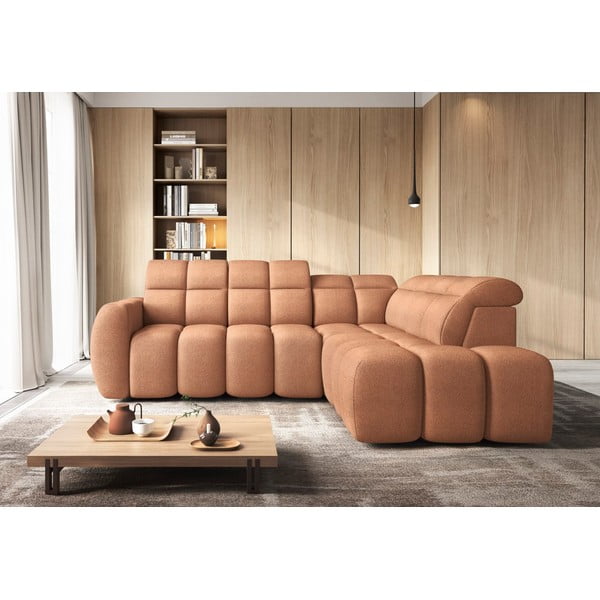 Rausvos spalvos iš boucle sulankstoma/su sandėliavimo vieta kampinė sofa (su dešiniuoju kampu/„L“ formos) Falconn – ELTAP-image-3