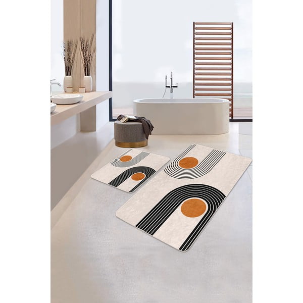 Iš velveto vonios kilimėliai smėlio spalvos 2 vnt. 60x100 cm Dot Arch – Mila Home-image-2
