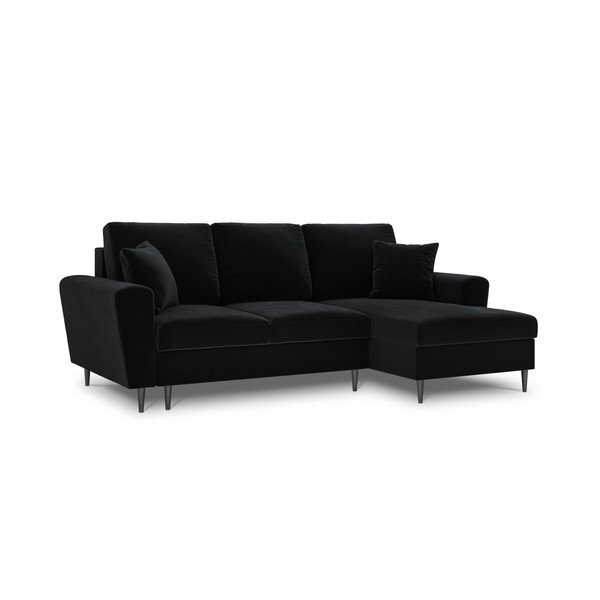 Juodos spalvos iš velveto sulankstoma/su sandėliavimo vieta kampinė sofa (su dešiniuoju kampu/su gultu) Kyoto – Cosmopolitan Design-image-4
