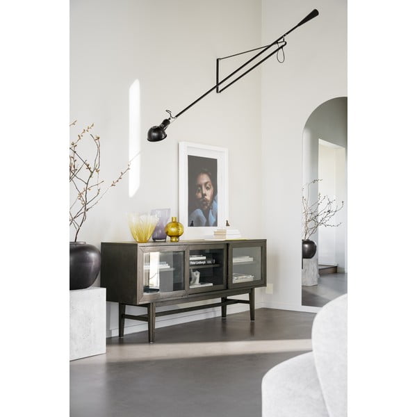 Vitrina rudos spalvos iš ąžuolo su stumdomomis durimis 170x75 cm Hazelton – Rowico-image-1