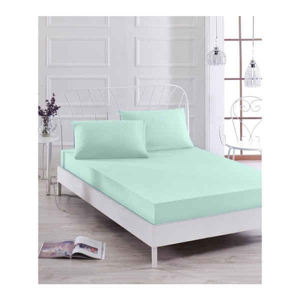Mėtų žalios spalvos viengulės lovos paklodės ir užvalkalo komplektas, 100 x 200 cm
