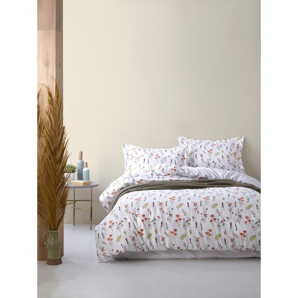 Baltos spalvos iš ranforce medvilnės dvigulė/itin ilga patalynė 240x220 cm Floral Dance Autumn – Mila Home Luxury