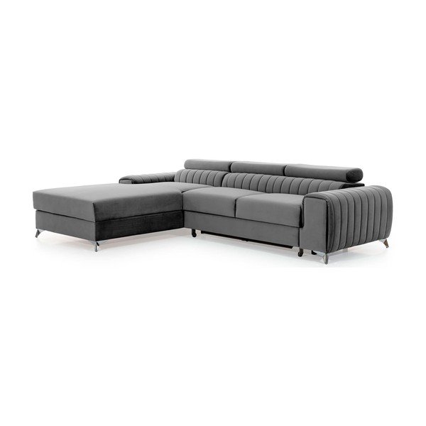 Pilkos spalvos iš velveto sulankstoma/su sandėliavimo vieta kampinė sofa (su kairiuoju kampu/su gultu) Grayson – ELTAP-image-2