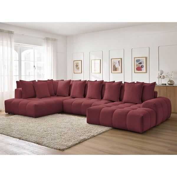 Bordo spalvos iš šenilinio audinio sulankstoma/su sandėliavimo vieta kampinė sofa (su kairiuoju kampu/„U“ formos) Everest – Bobochic Paris-image-1
