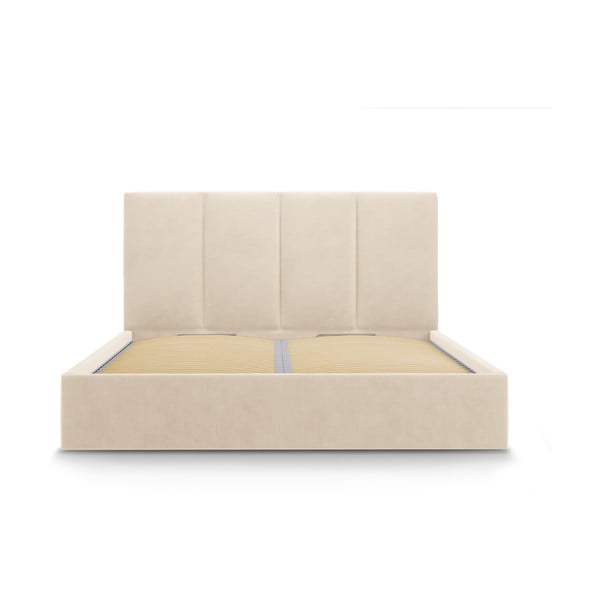 Smėlio spalvos aksominė dvigulė lova Mazzini Beds Juniper, 160 x 200 cm-image-2